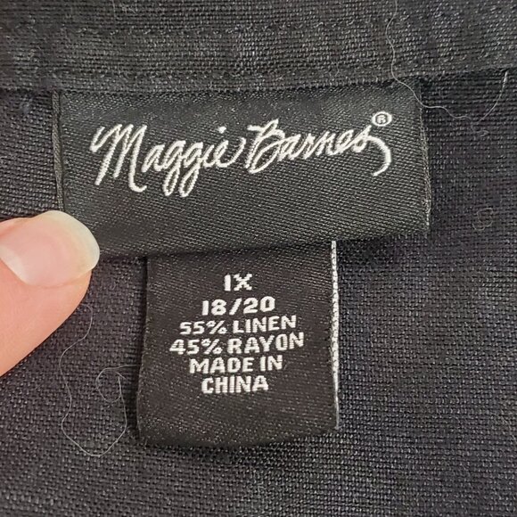 Maggie Barnes Womens Artsy Linen Toggle Button Up Top Size 1X Black Oriental - Picture 4 of 9